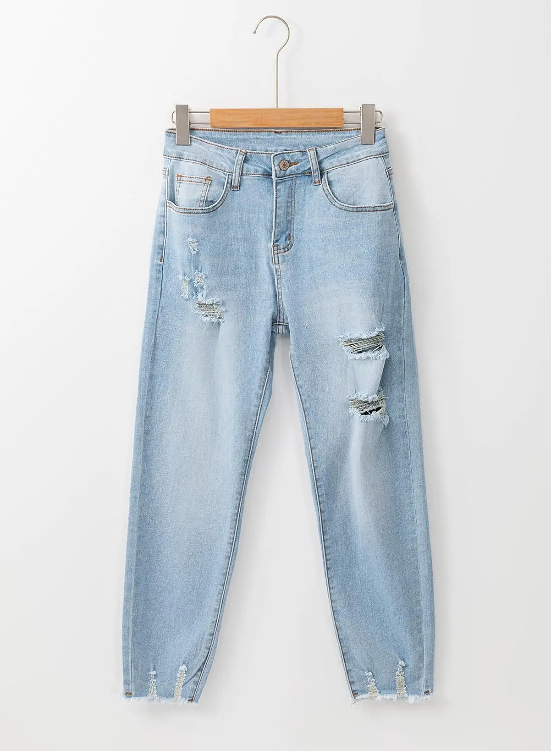 EVALESS Womens Jeans Mid Waisted Stretchy Ripped Distressed Tummy Control Straight Ankle Jean for Women Trendy 2025