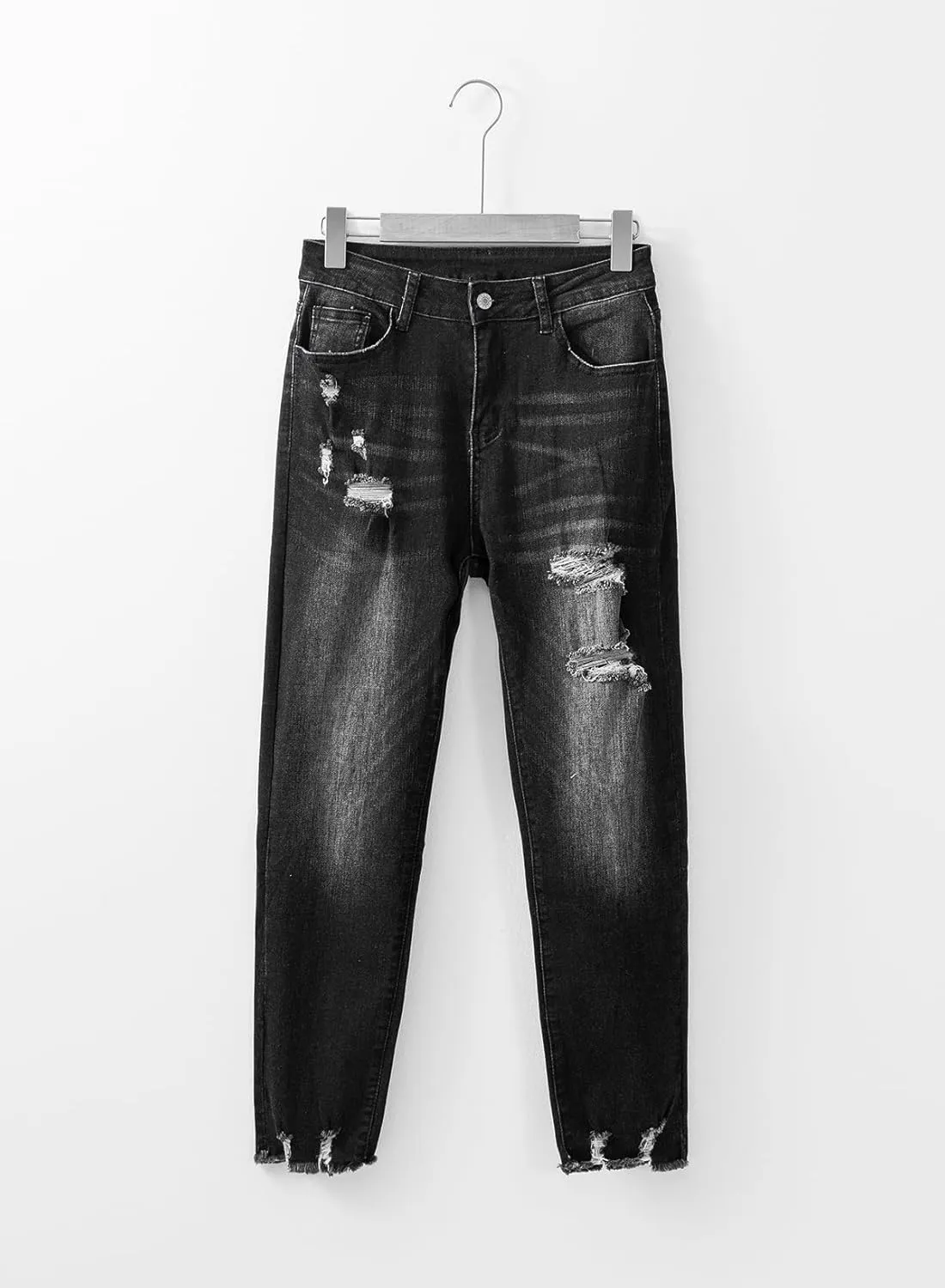 EVALESS Womens Jeans Mid Waisted Stretchy Ripped Distressed Tummy Control Straight Ankle Jean for Women Trendy 2025