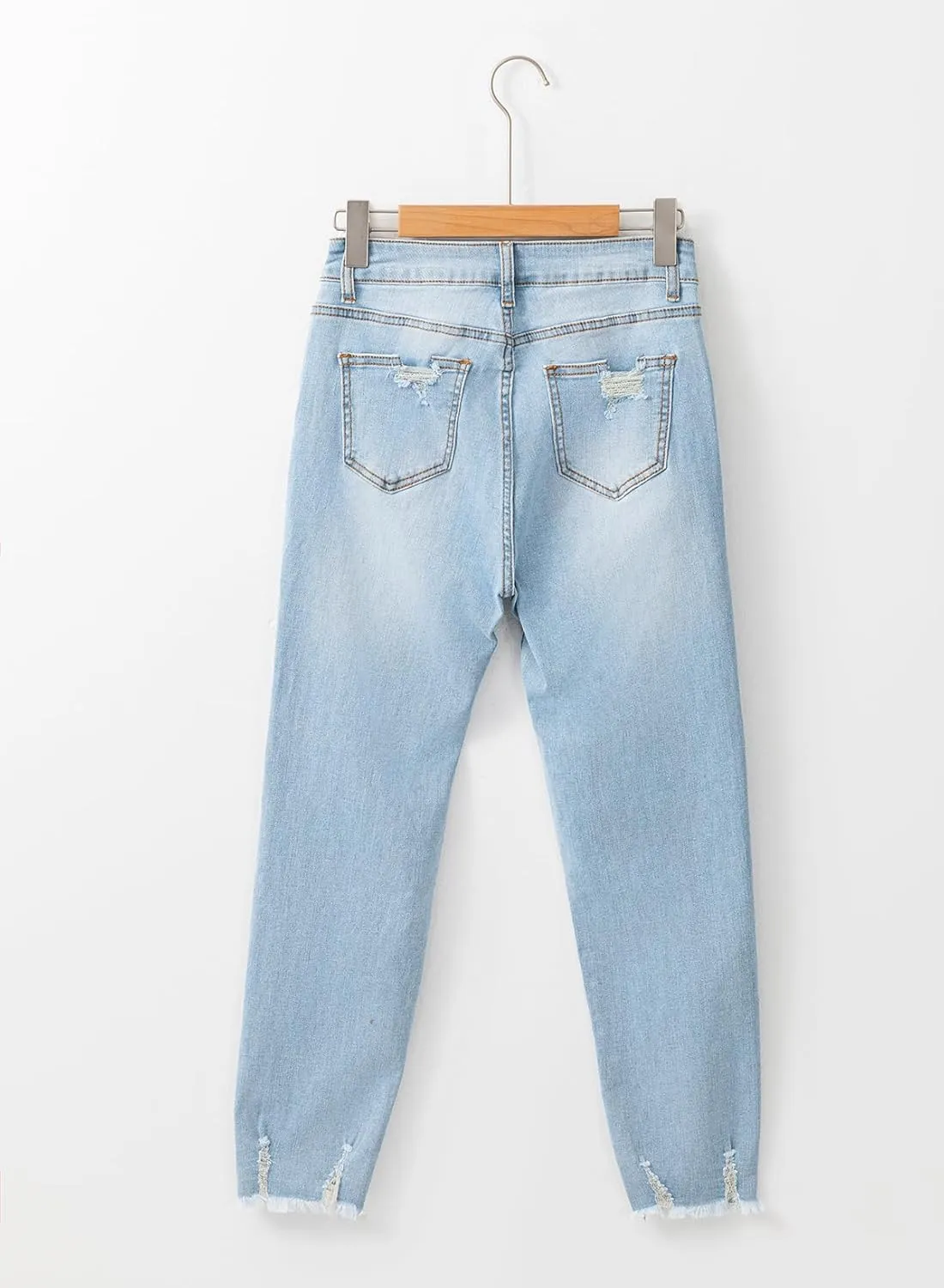 EVALESS Womens Jeans Mid Waisted Stretchy Ripped Distressed Tummy Control Straight Ankle Jean for Women Trendy 2025