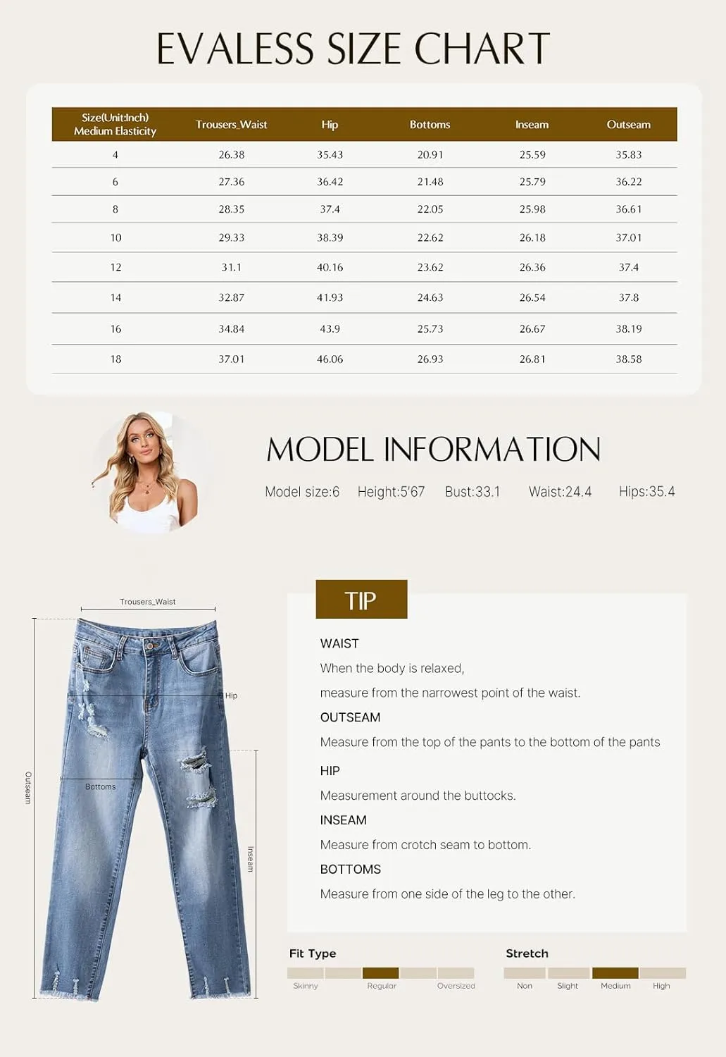 EVALESS Womens Jeans Mid Waisted Stretchy Ripped Distressed Tummy Control Straight Ankle Jean for Women Trendy 2025
