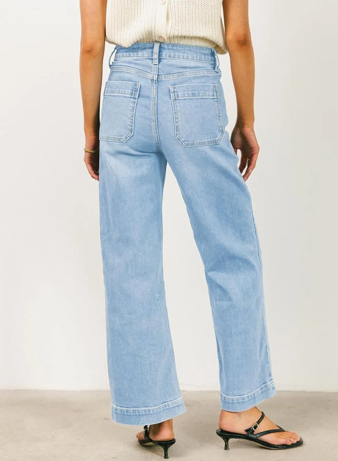 EVALESS Womens Wide Leg Jeans High Waisted Stretchy Loose Denim Pants