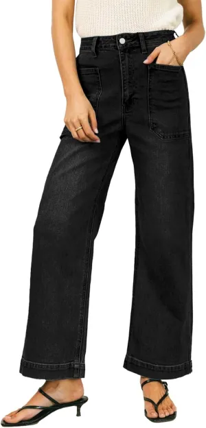 EVALESS Womens Wide Leg Jeans High Waisted Stretchy Loose Denim Pants