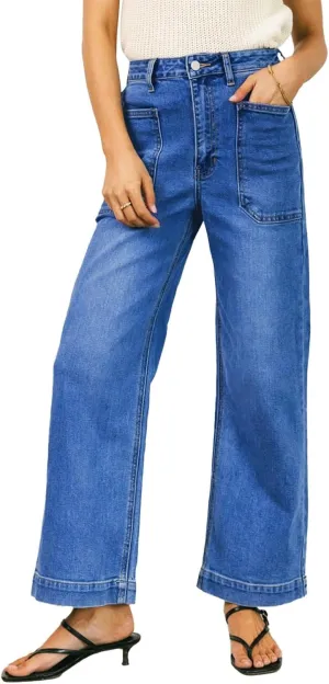EVALESS Womens Wide Leg Jeans High Waisted Stretchy Loose Denim Pants