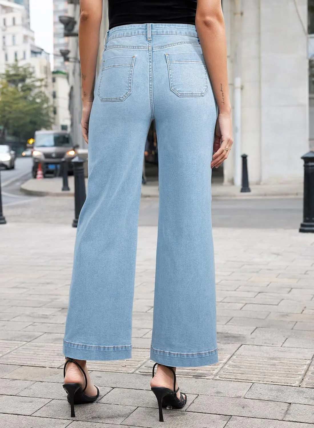EVALESS Womens Wide Leg Jeans High Waisted Stretchy Loose Denim Pants