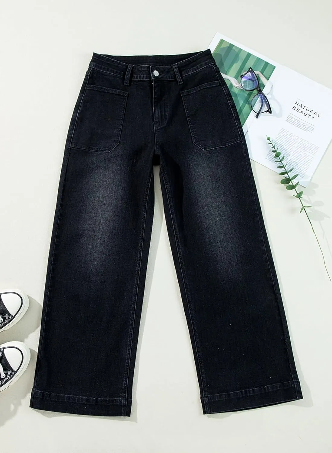 EVALESS Womens Wide Leg Jeans High Waisted Stretchy Loose Denim Pants