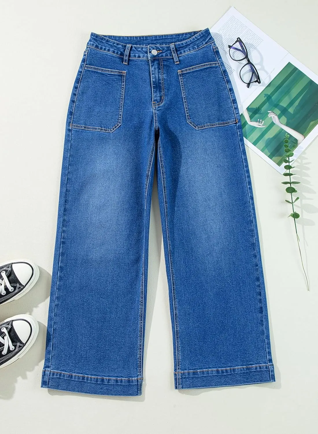 EVALESS Womens Wide Leg Jeans High Waisted Stretchy Loose Denim Pants