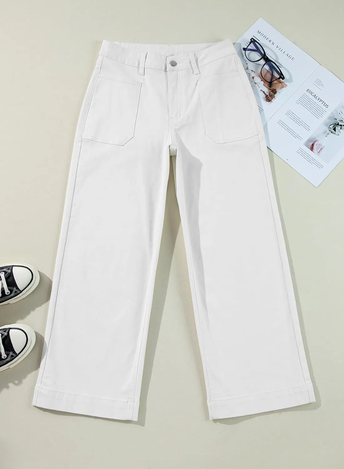 EVALESS Womens Wide Leg Jeans High Waisted Stretchy Loose Denim Pants