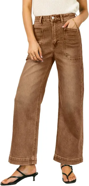 EVALESS Womens Wide Leg Jeans High Waisted Stretchy Loose Denim Pants