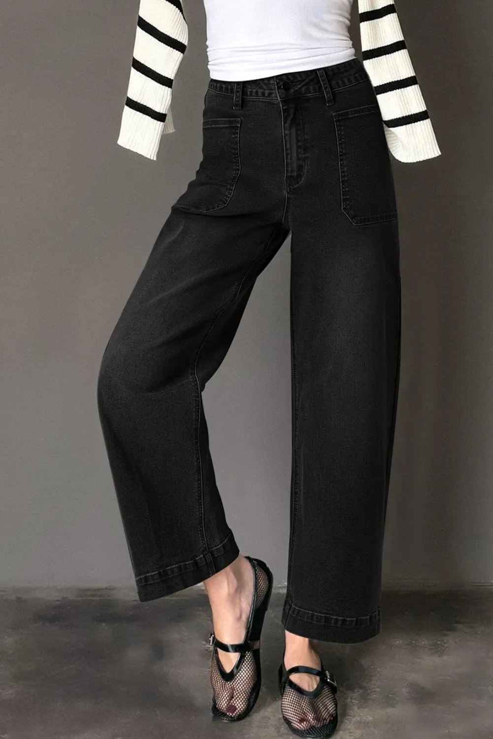 EVALESS Womens Wide Leg Jeans High Waisted Stretchy Loose Denim Pants
