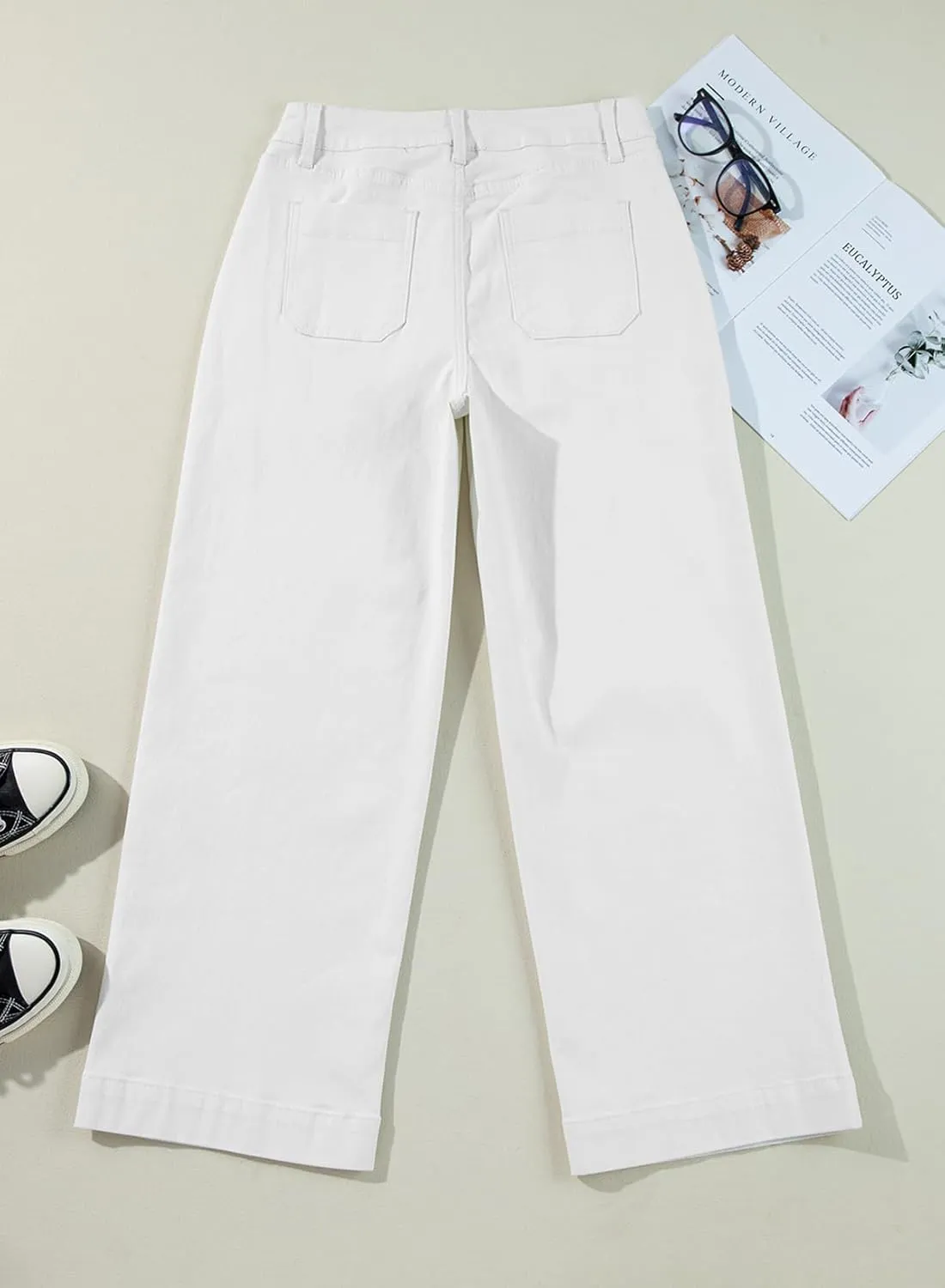 EVALESS Womens Wide Leg Jeans High Waisted Stretchy Loose Denim Pants