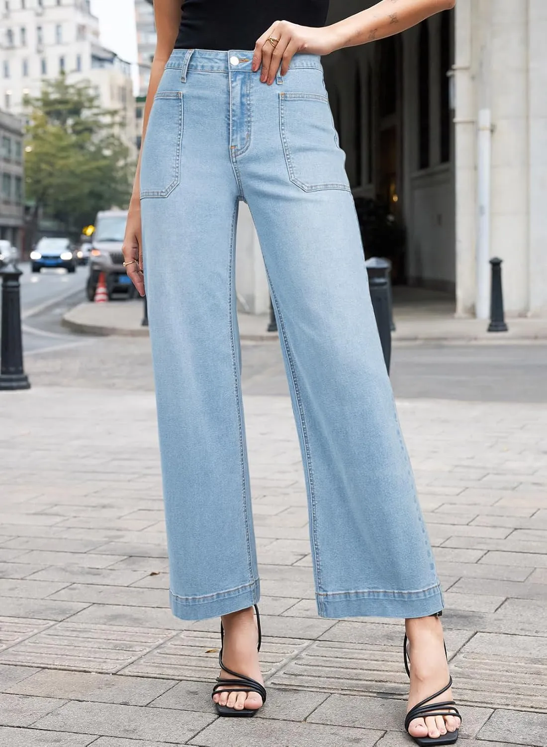 EVALESS Womens Wide Leg Jeans High Waisted Stretchy Loose Denim Pants