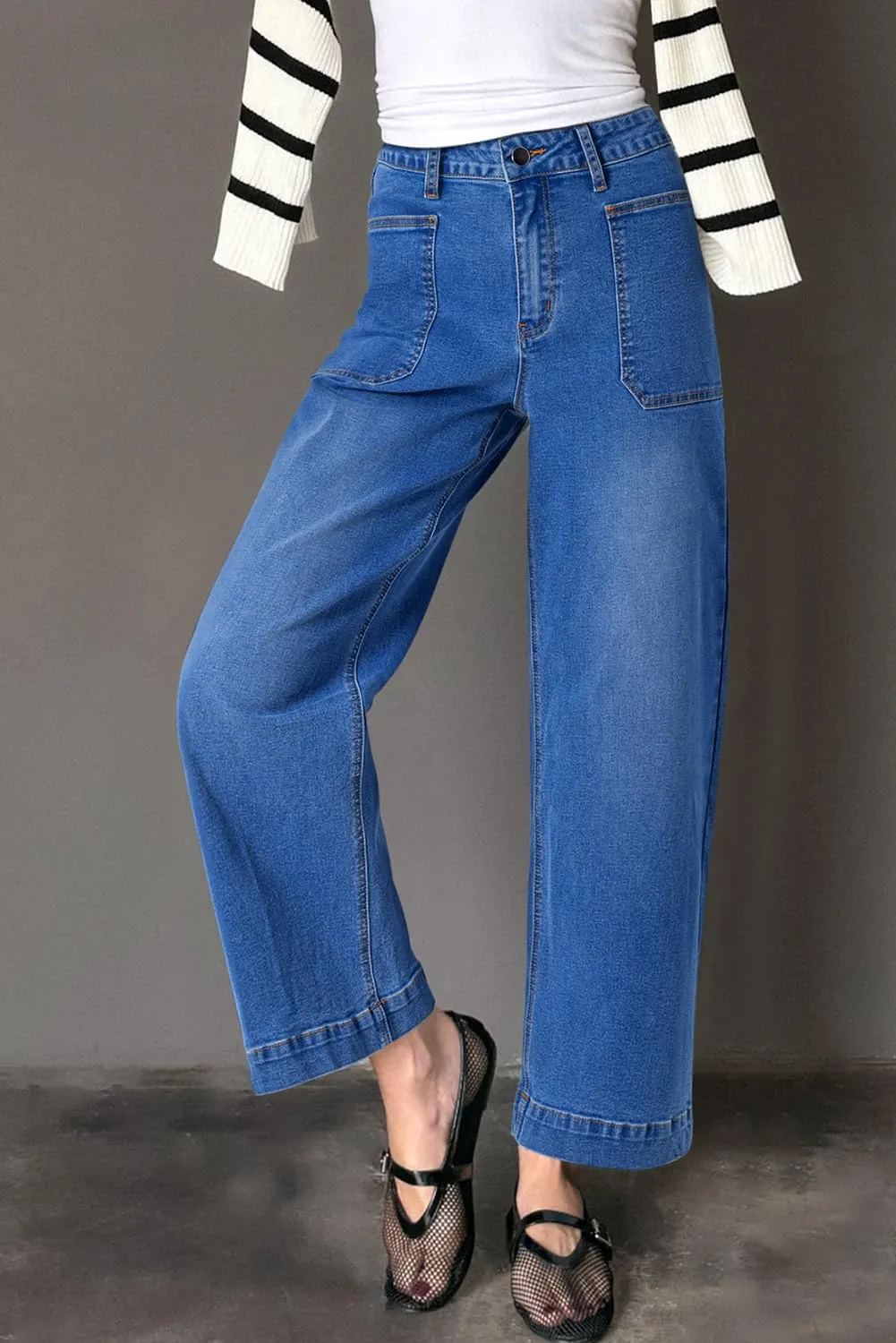 EVALESS Womens Wide Leg Jeans High Waisted Stretchy Loose Denim Pants