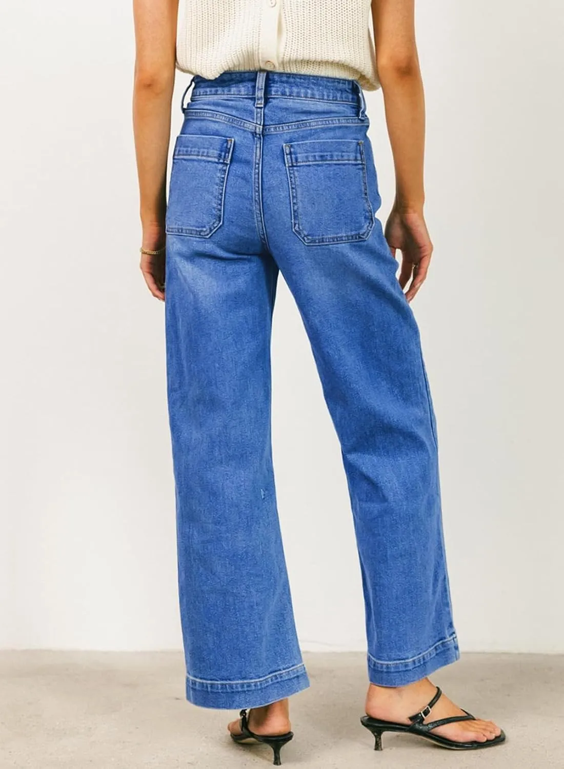 EVALESS Womens Wide Leg Jeans High Waisted Stretchy Loose Denim Pants