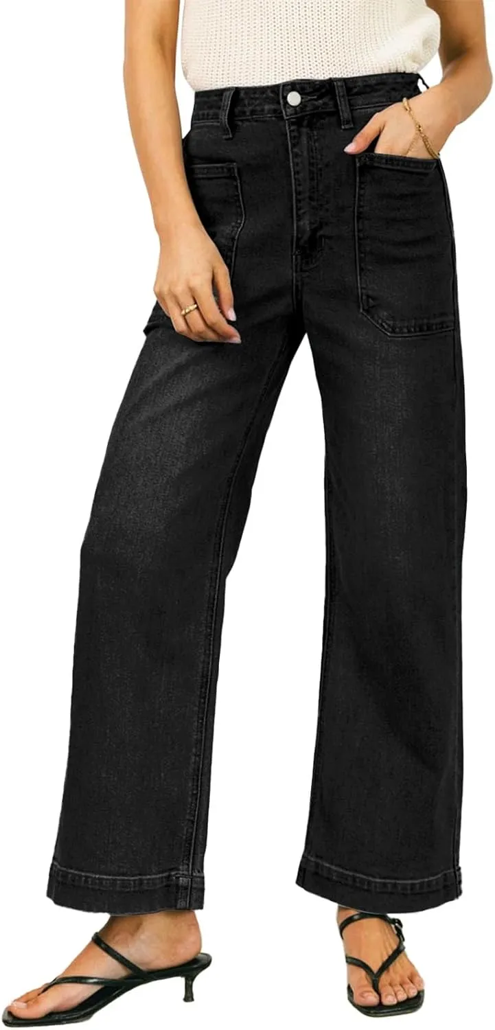 EVALESS Womens Wide Leg Jeans High Waisted Stretchy Loose Denim Pants