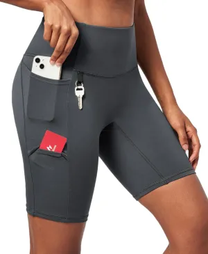 Ewedoos Biker Shorts Women Tummy Control with 4 Pockets No Front Seam Hiking Workout Spandex Shorts High Waisted UPF50 