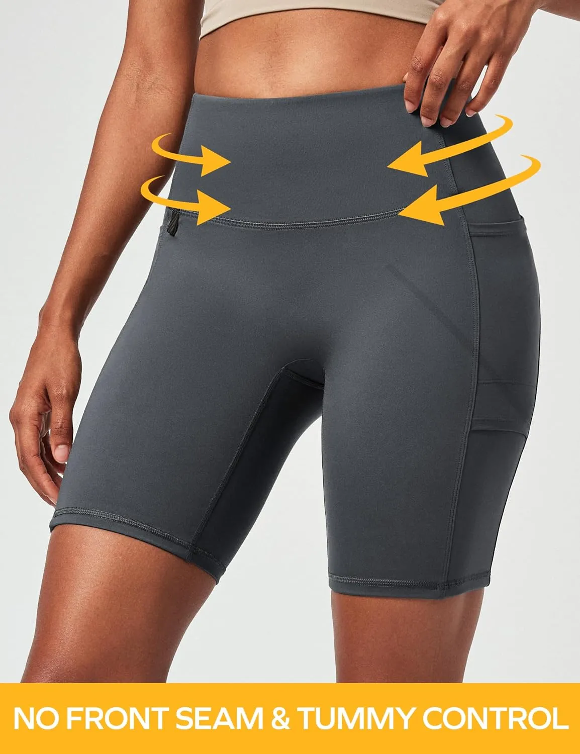 Ewedoos Biker Shorts Women Tummy Control with 4 Pockets No Front Seam Hiking Workout Spandex Shorts High Waisted UPF50 