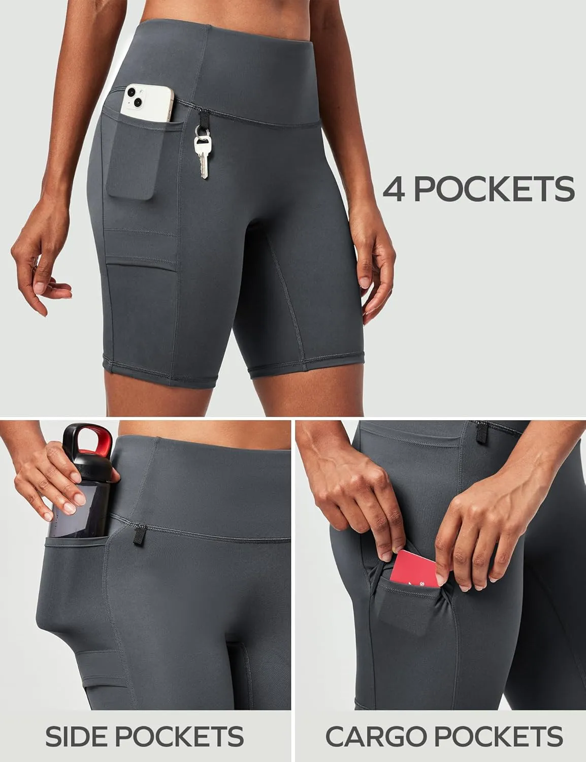 Ewedoos Biker Shorts Women Tummy Control with 4 Pockets No Front Seam Hiking Workout Spandex Shorts High Waisted UPF50 