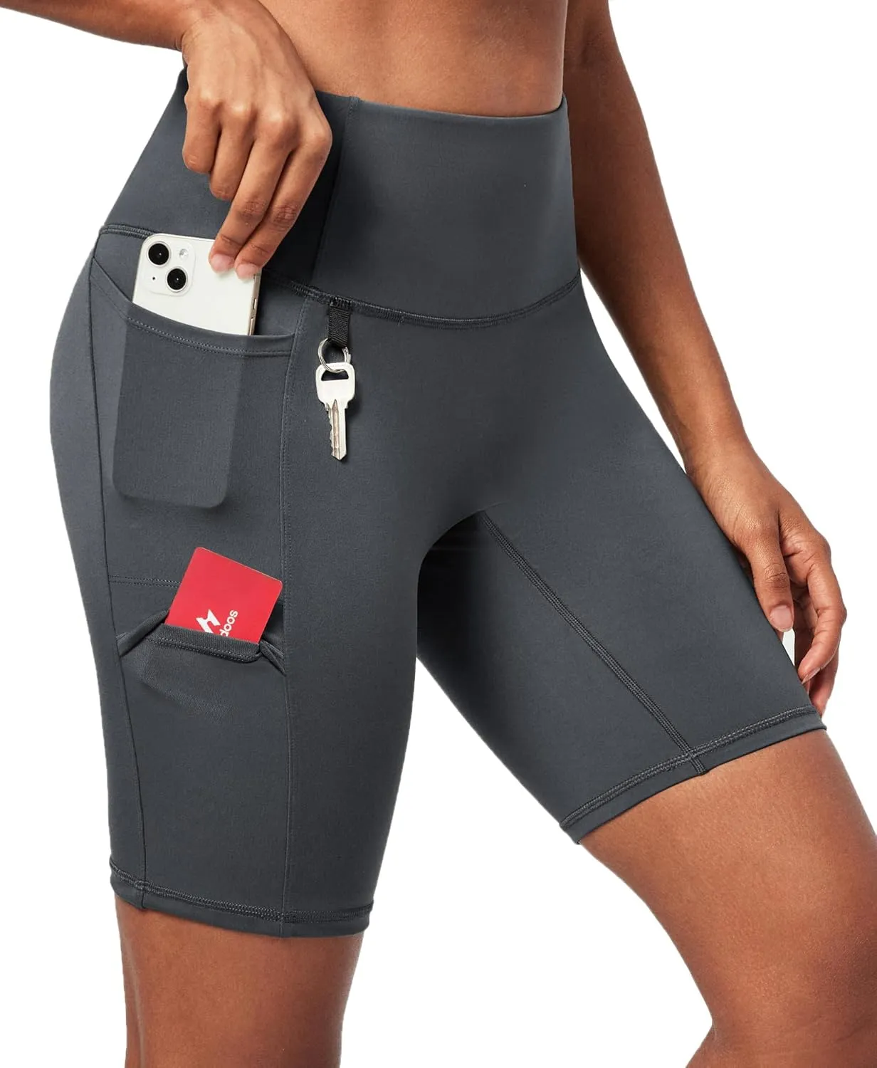 Ewedoos Biker Shorts Women Tummy Control with 4 Pockets No Front Seam Hiking Workout Spandex Shorts High Waisted UPF50 