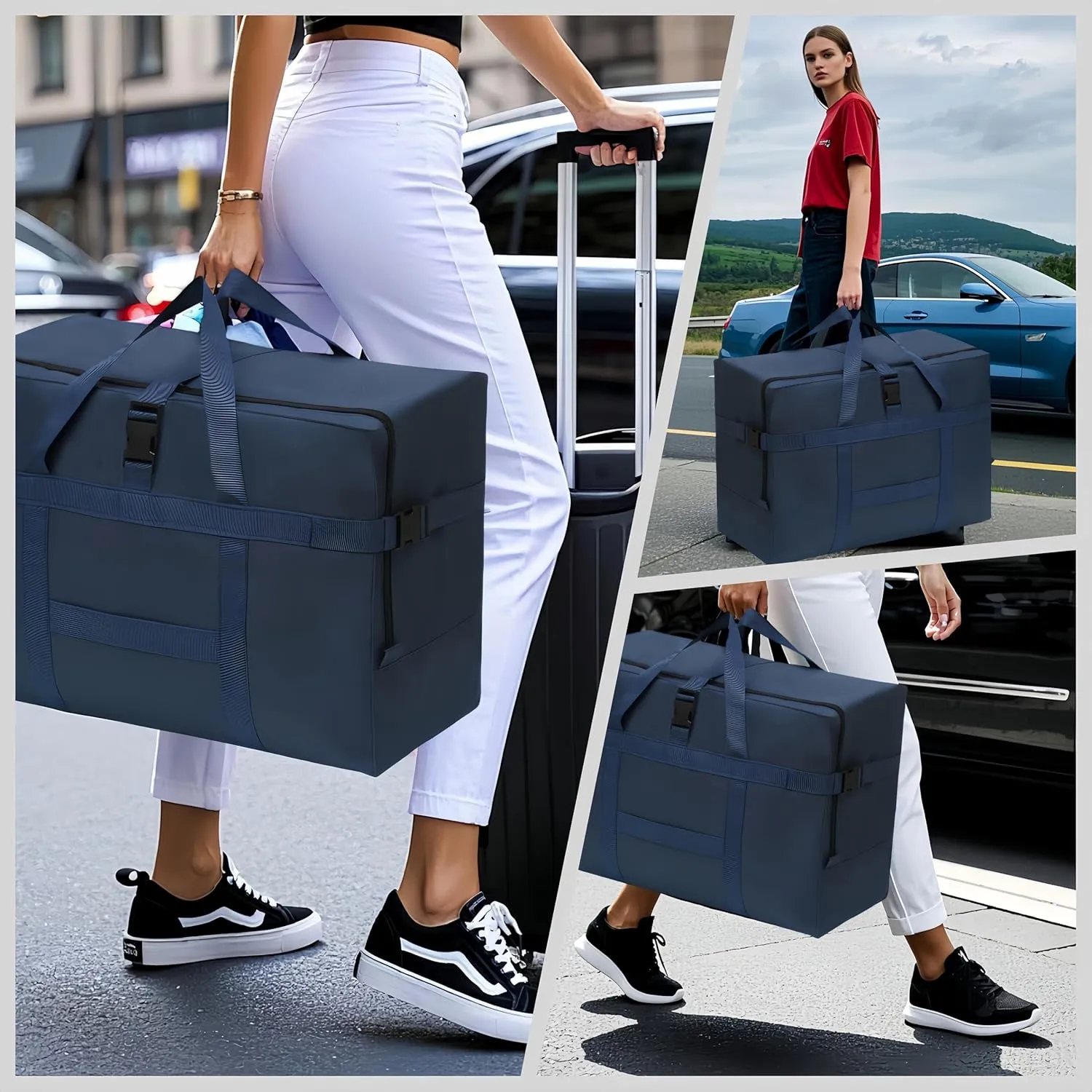 Extra Large Storage Duffle Bag for Travel Waterproof Carry on Weekend Overnight Storage Bag over Luggage for Camping, Movingshopping (120L-Dark Blue)
