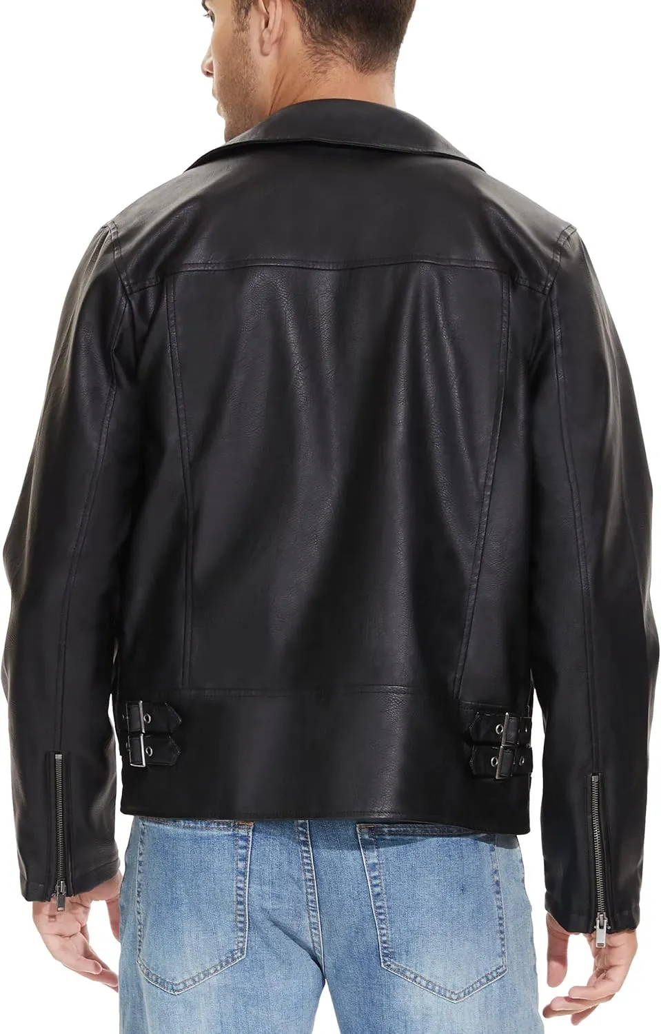 Fahsyee Leather Jackets for Men, Faux Bomber Jacket Mens Motorcycle Lapel Asymmetric Zip-Up Belt Slim Fit Biker Coat