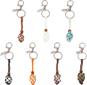 FASHEWELRY 5pcs Stone Holder Keychain Healing Crystal Cage Keychain Adjustable Empty Gemstone Keyring Holder Mixed Color for Women Men Car Key