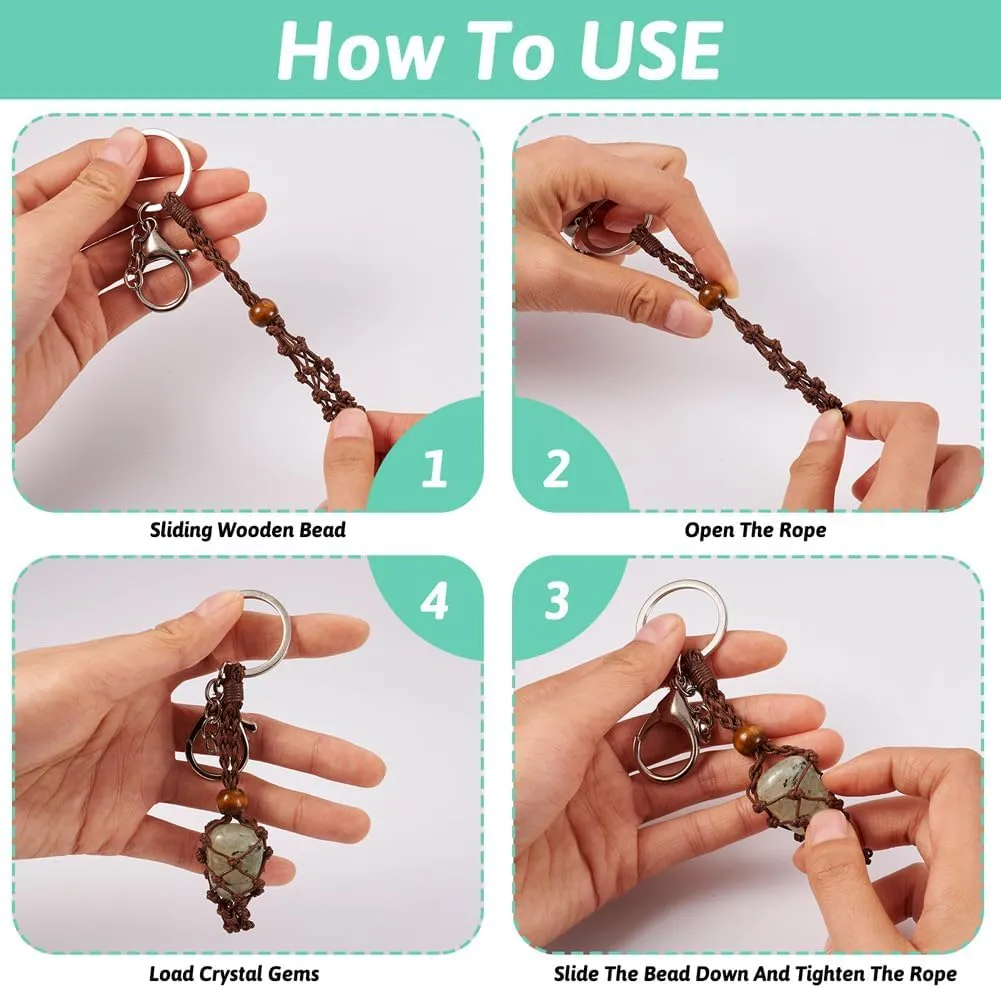 FASHEWELRY 5pcs Stone Holder Keychain Healing Crystal Cage Keychain Adjustable Empty Gemstone Keyring Holder Mixed Color for Women Men Car Key