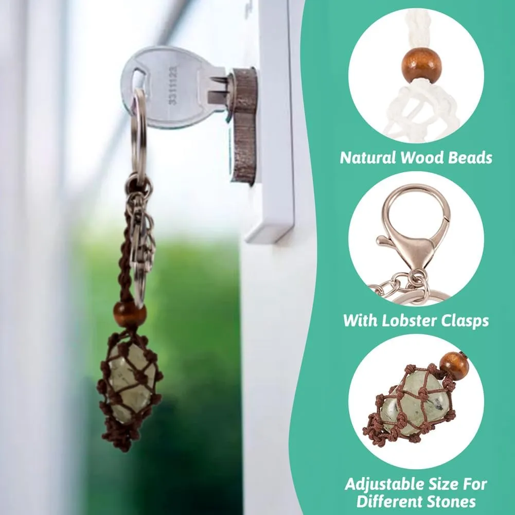FASHEWELRY 5pcs Stone Holder Keychain Healing Crystal Cage Keychain Adjustable Empty Gemstone Keyring Holder Mixed Color for Women Men Car Key