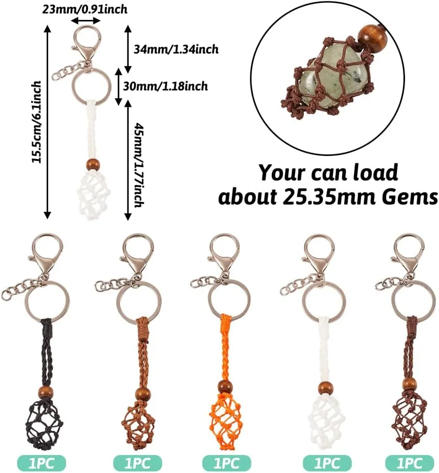 FASHEWELRY 5pcs Stone Holder Keychain Healing Crystal Cage Keychain Adjustable Empty Gemstone Keyring Holder Mixed Color for Women Men Car Key
