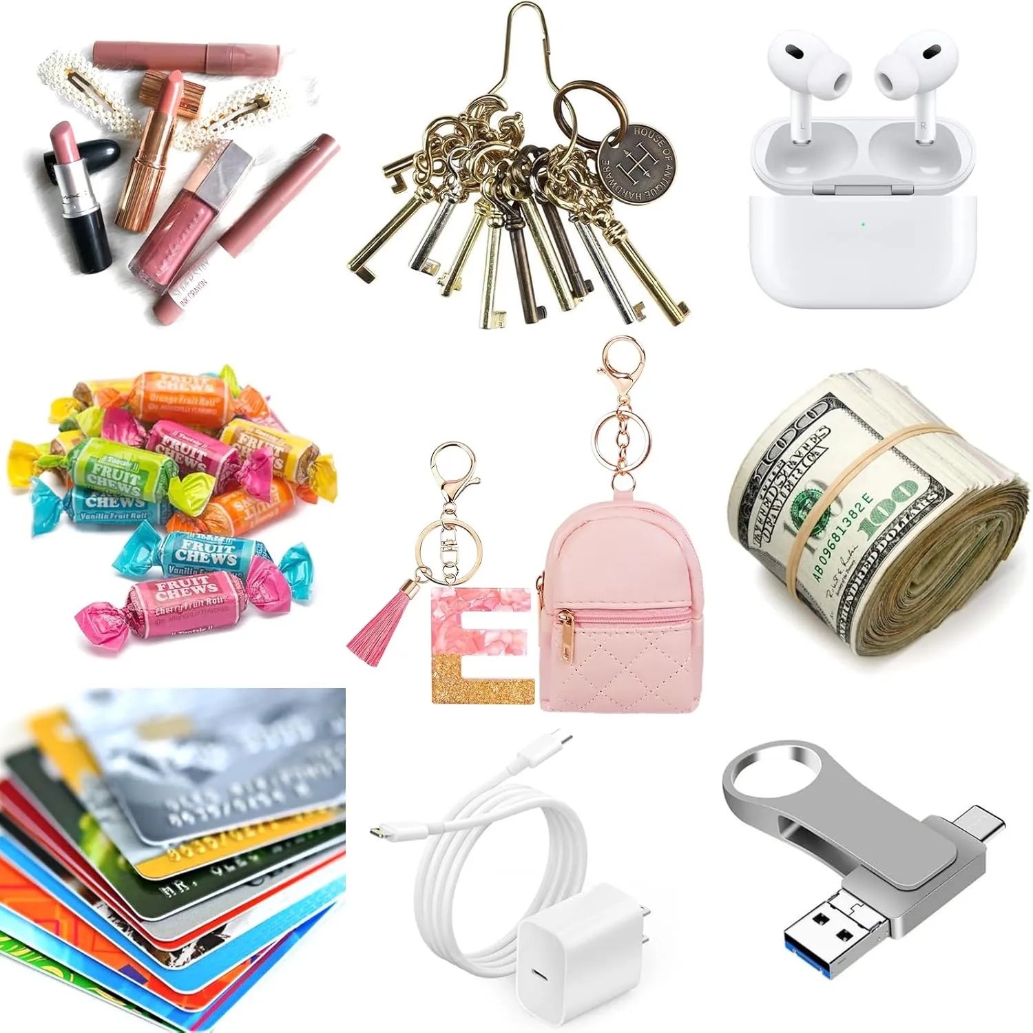Fashion Cute Pink Initial Letter Keychain Gift for Women Girls, Mini Makeup Bag Backpack Car Key Accessories Lanyard