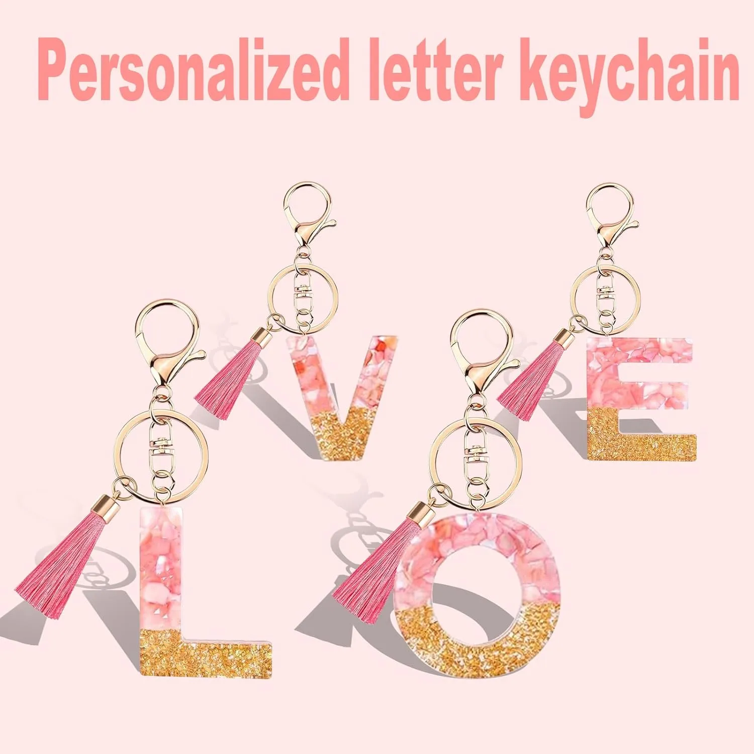 Fashion Cute Pink Initial Letter Keychain Gift for Women Girls, Mini Makeup Bag Backpack Car Key Accessories Lanyard