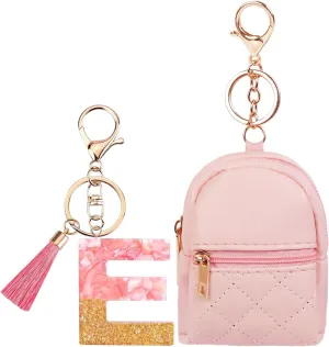 Fashion Cute Pink Initial Letter Keychain Gift for Women Girls, Mini Makeup Bag Backpack Car Key Accessories Lanyard