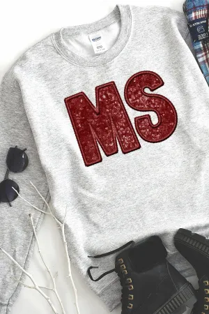 Faux Sequin Maroon MS Transfer Unisex NuBlend Crew Sweatshirt