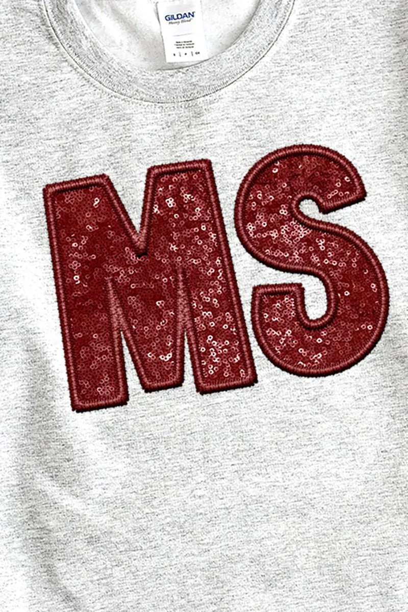 Faux Sequin Maroon MS Transfer Unisex NuBlend Crew Sweatshirt