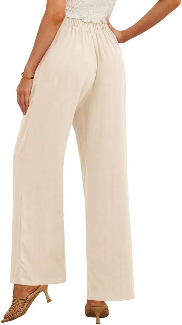 Feiersi Women's Linen Wide Leg Pants High Waisted Business Casual Palazzo Flowy Trousers with Pockets