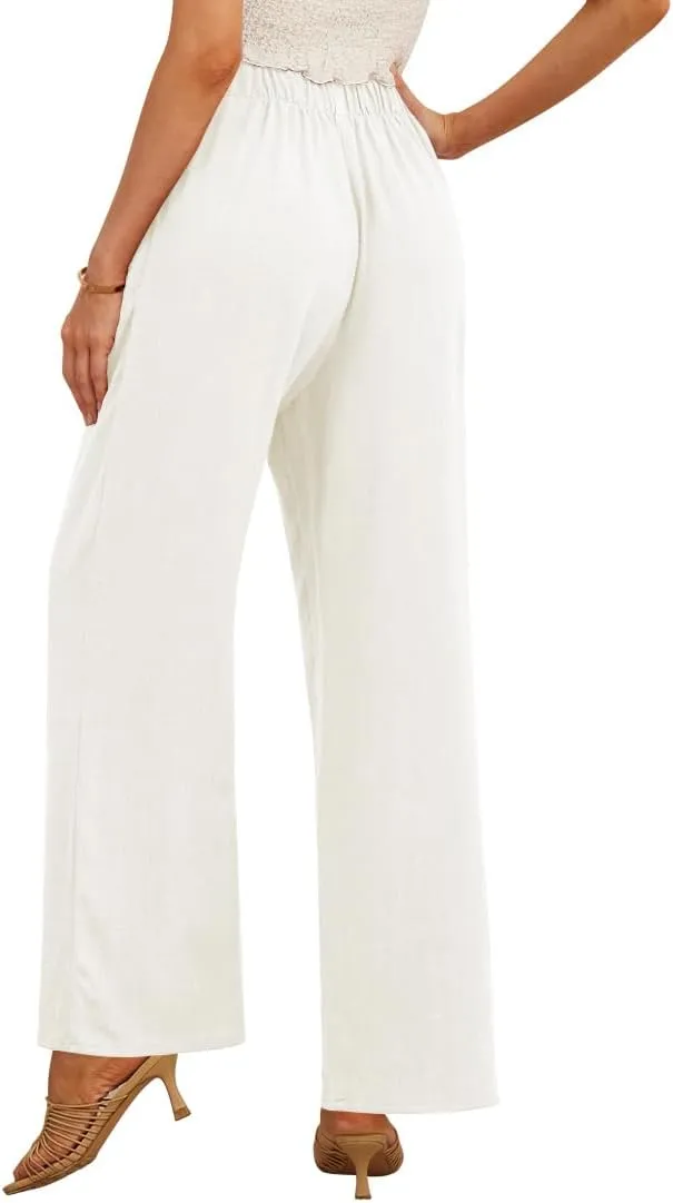 Feiersi Women's Linen Wide Leg Pants High Waisted Business Casual Palazzo Flowy Trousers with Pockets