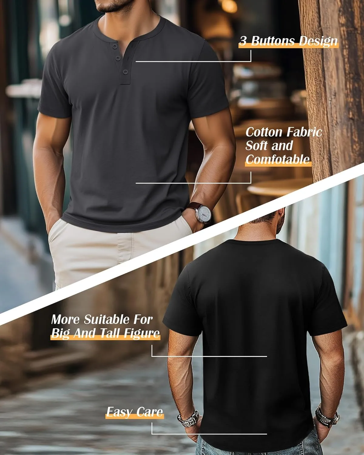 Ficerd 3 Pack Men's Big and Tall Shirts Cotton Short Sleeve Plus Size Tee Loose Fit Casual T Shirts Basic Oversized Tops