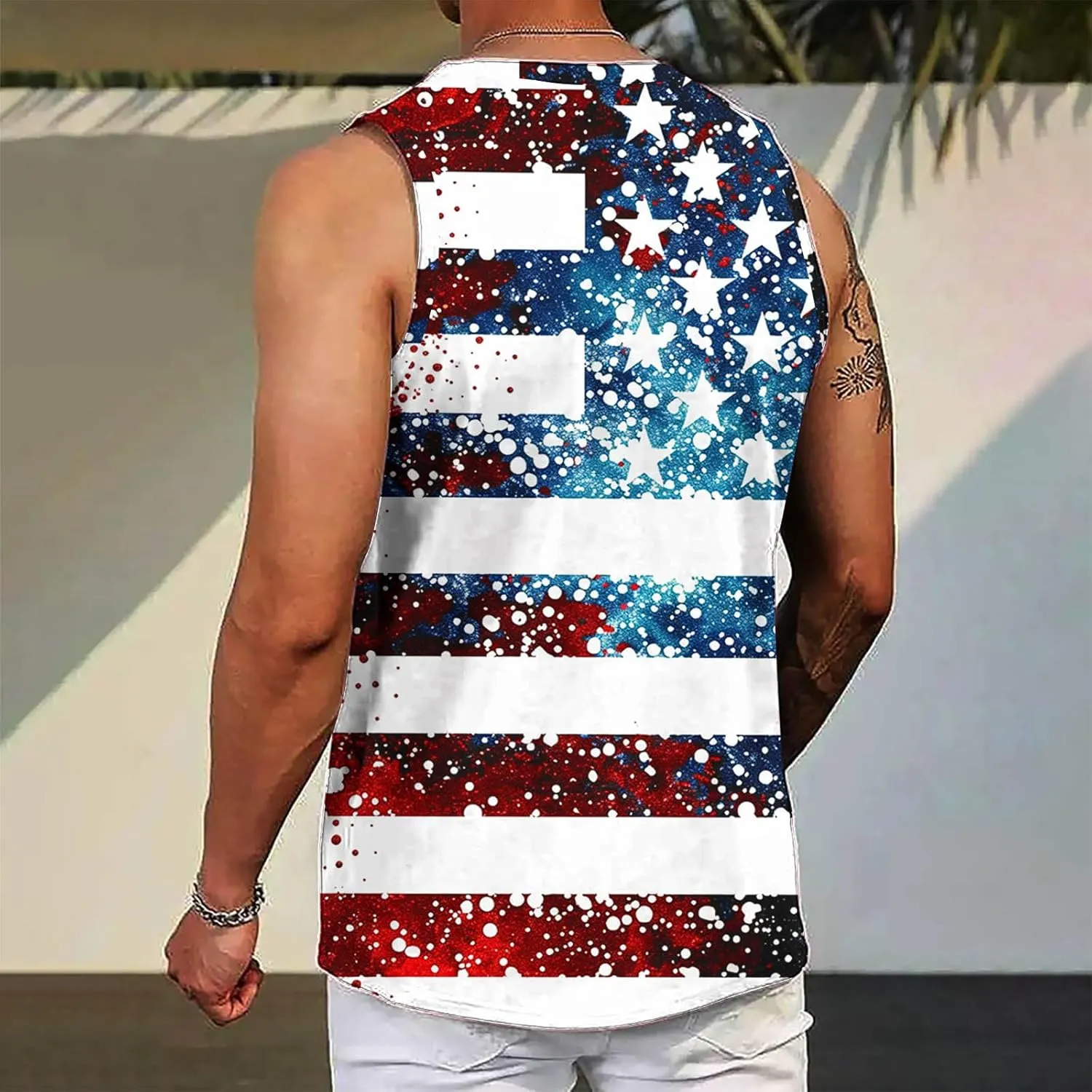 Finelylove 4th of July American Flag Tank Top Men USA Independence Day Patriotic Sleeveless T-Shirt Workout Gym Muscle Shirts
