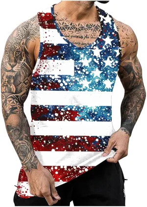 Finelylove 4th of July American Flag Tank Top Men USA Independence Day Patriotic Sleeveless T-Shirt Workout Gym Muscle Shirts