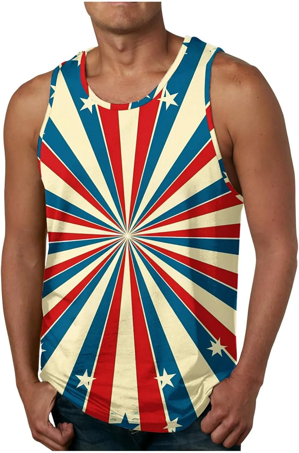 Finelylove 4th of July American Flag Tank Top Men USA Independence Day Patriotic Sleeveless T-Shirt Workout Gym Muscle Shirts