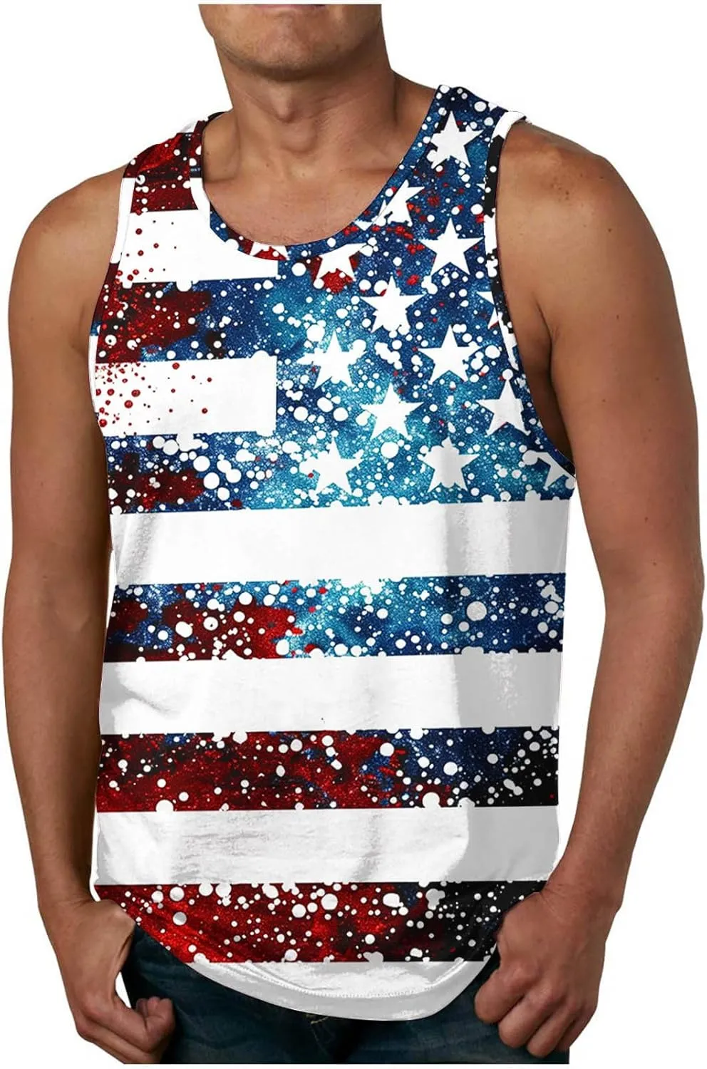 Finelylove 4th of July American Flag Tank Top Men USA Independence Day Patriotic Sleeveless T-Shirt Workout Gym Muscle Shirts