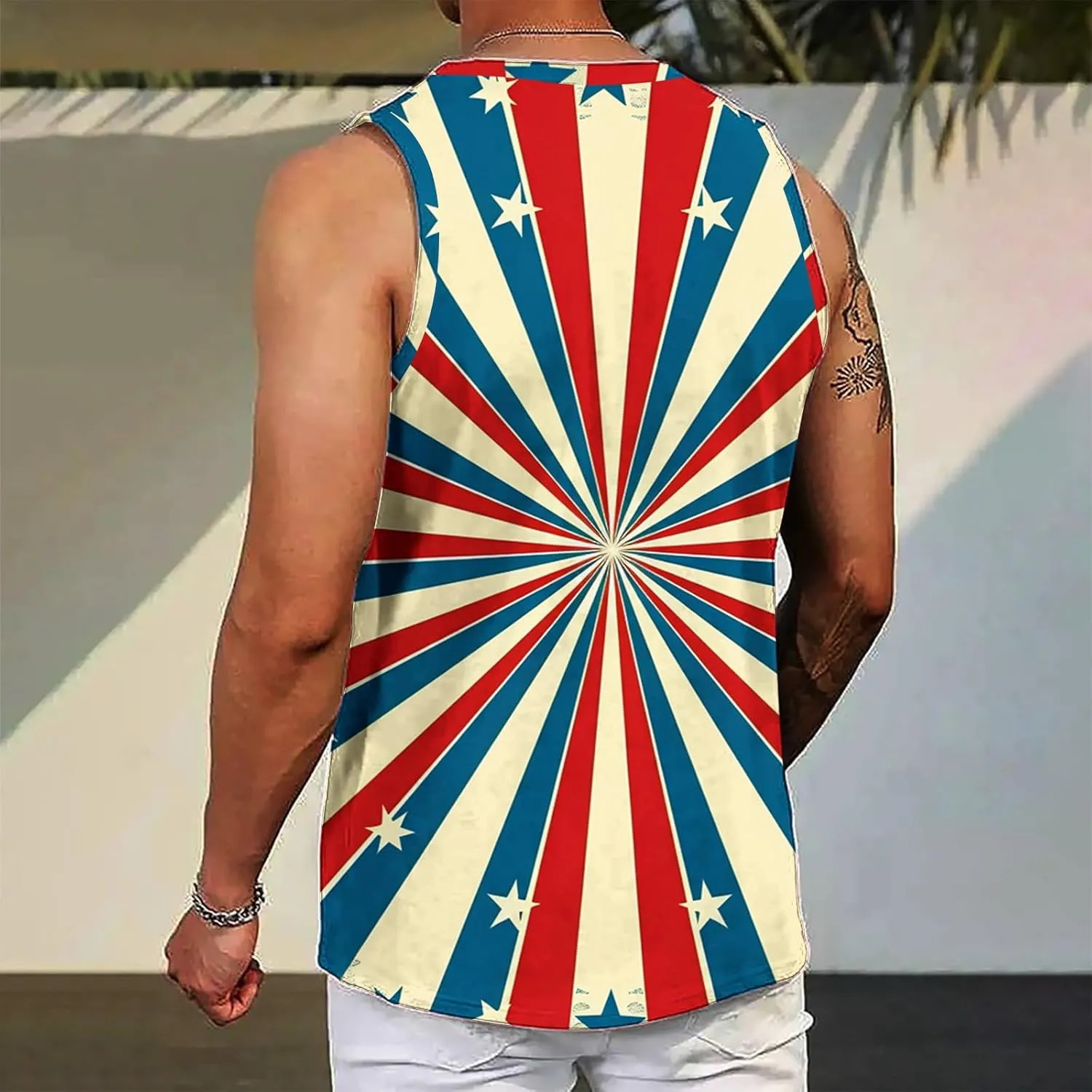 Finelylove 4th of July American Flag Tank Top Men USA Independence Day Patriotic Sleeveless T-Shirt Workout Gym Muscle Shirts