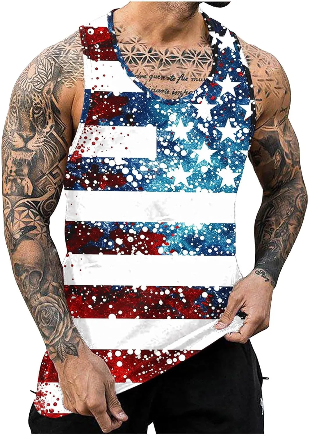 Finelylove 4th of July American Flag Tank Top Men USA Independence Day Patriotic Sleeveless T-Shirt Workout Gym Muscle Shirts
