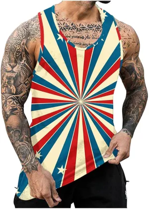 Finelylove 4th of July American Flag Tank Top Men USA Independence Day Patriotic Sleeveless T-Shirt Workout Gym Muscle Shirts