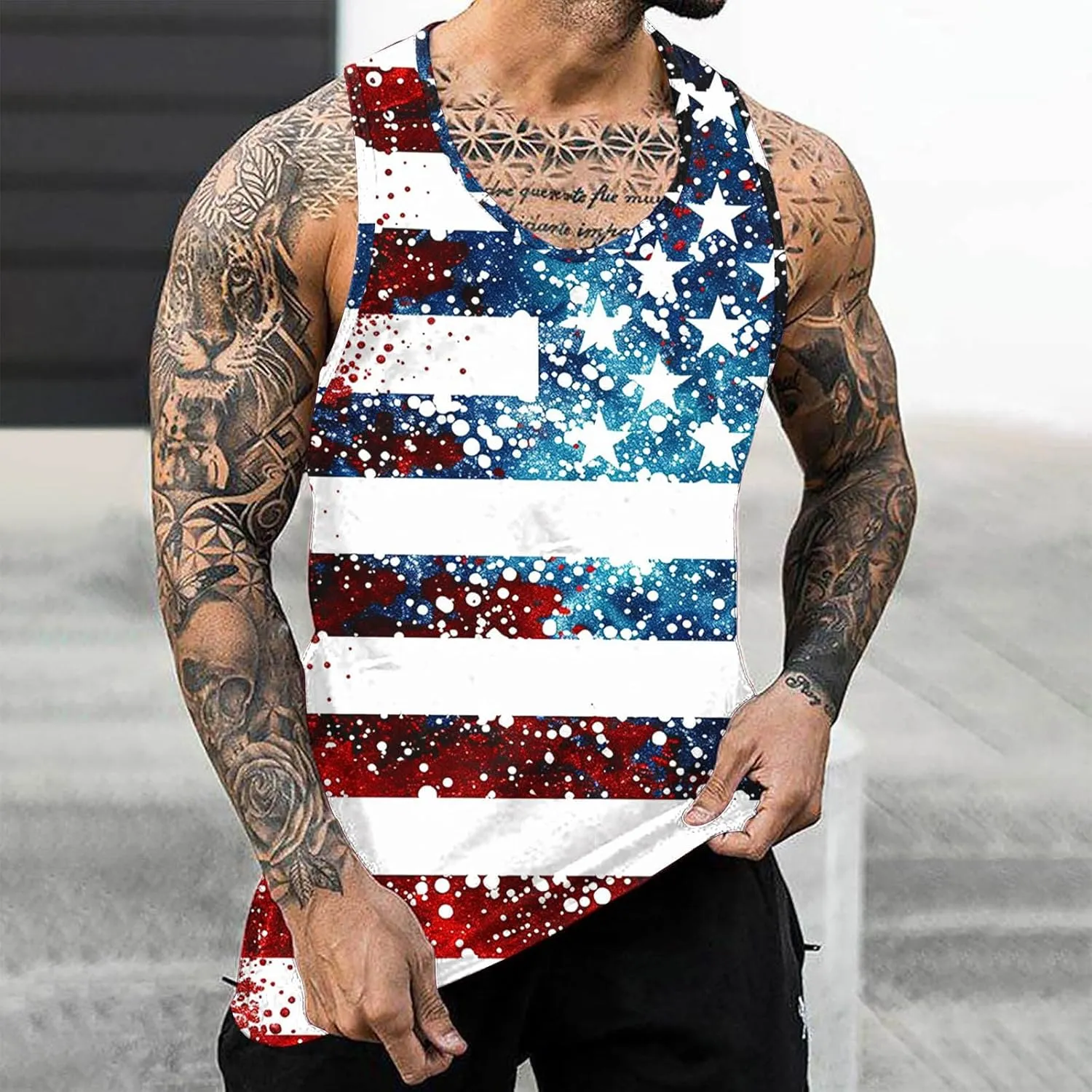 Finelylove 4th of July American Flag Tank Top Men USA Independence Day Patriotic Sleeveless T-Shirt Workout Gym Muscle Shirts