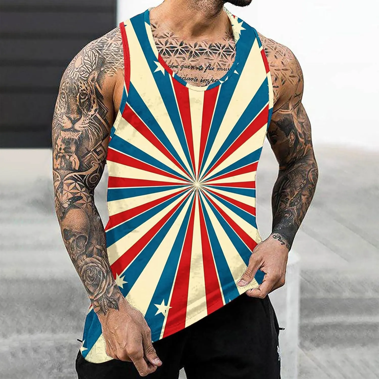 Finelylove 4th of July American Flag Tank Top Men USA Independence Day Patriotic Sleeveless T-Shirt Workout Gym Muscle Shirts
