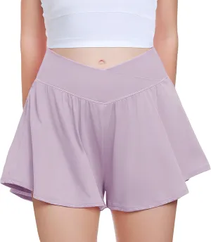 FireSwan Girls Butterfly Shorts Crossover Athletic Shorts with Pockets 2 in 1 Flowy Running Skorts for Teen, Girls, Youth