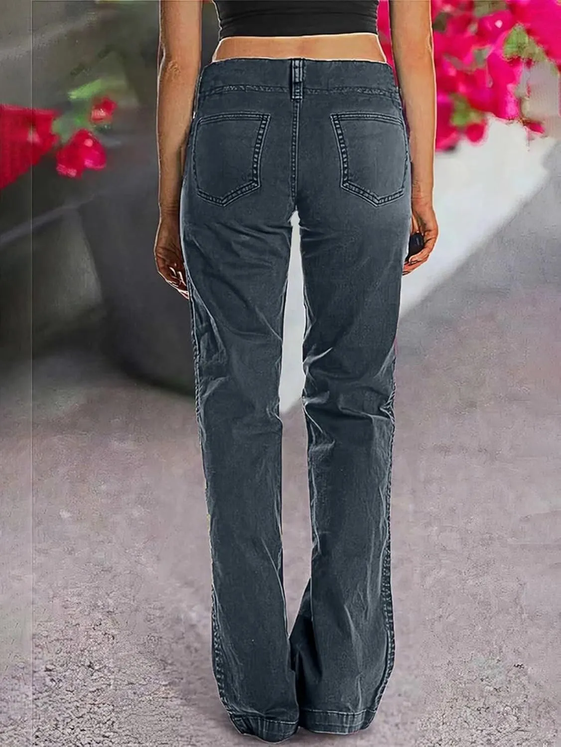 Flamingals Women's Wide Leg Jeans Mid Waist Causal Straight Leg Business Cargo Pants