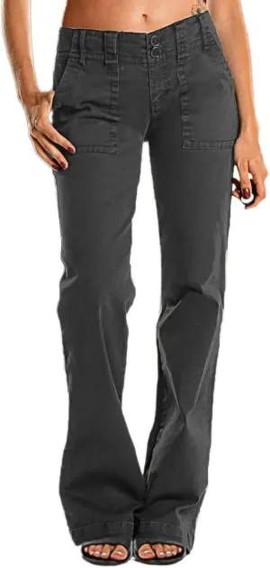 Flamingals Women's Wide Leg Jeans Mid Waist Causal Straight Leg Business Cargo Pants