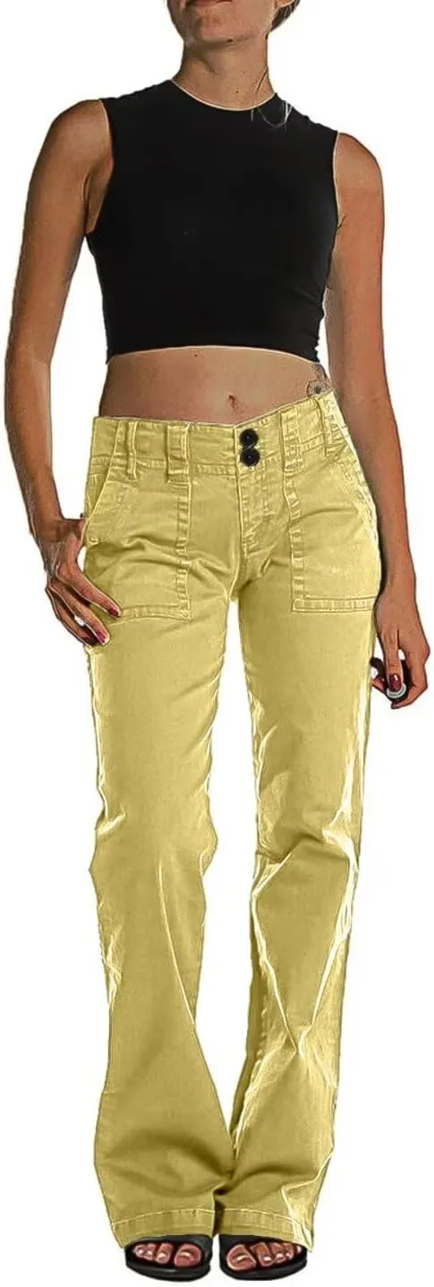 Flamingals Women's Wide Leg Jeans Mid Waist Causal Straight Leg Business Cargo Pants