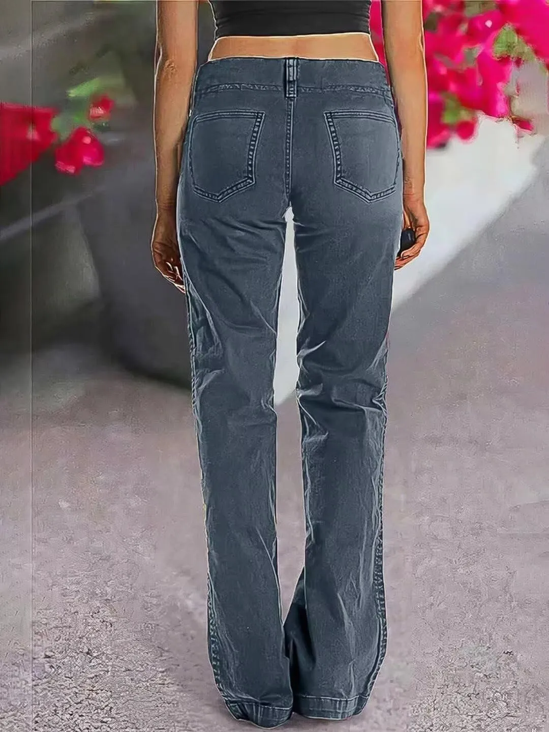 Flamingals Women's Wide Leg Jeans Mid Waist Causal Straight Leg Business Cargo Pants